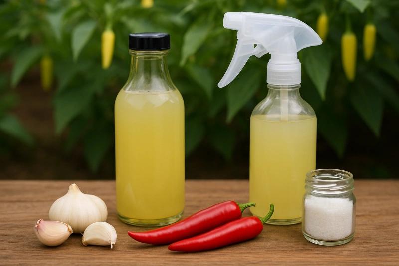 Garlic and chili ingredients prepared for garden pest control