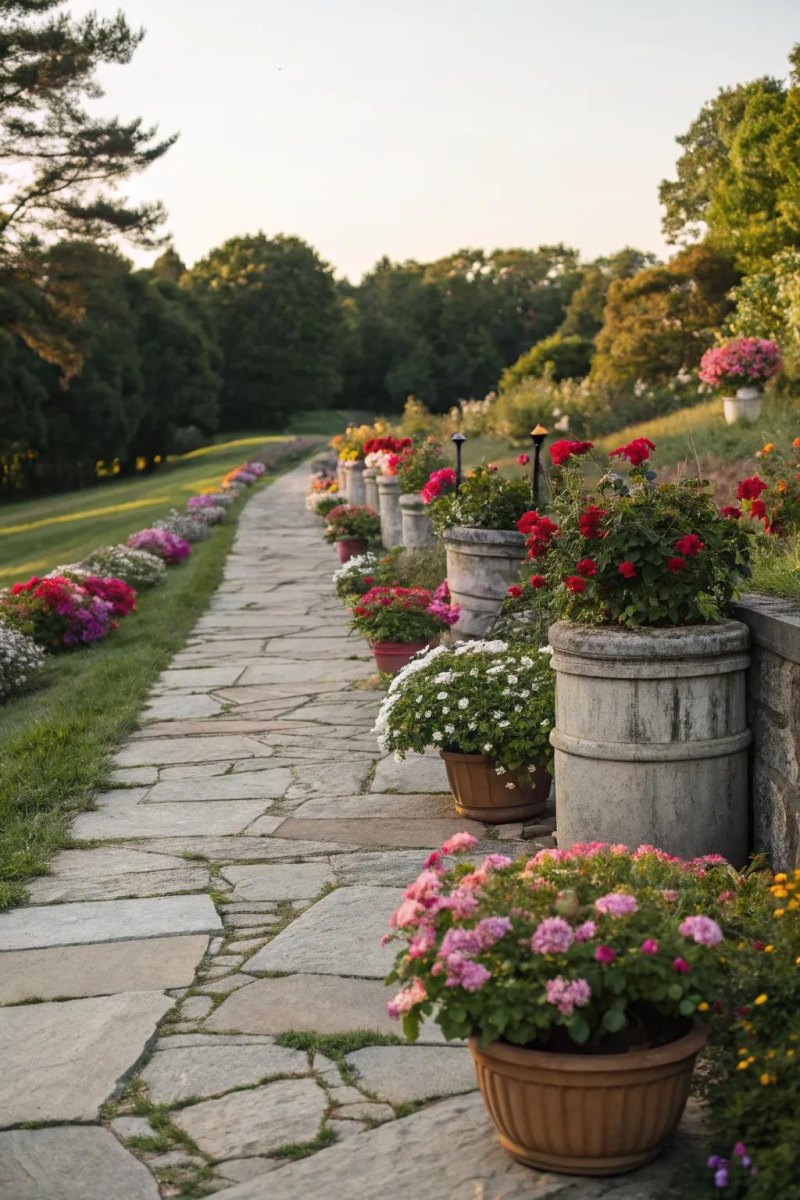 Flower garden paths and containers