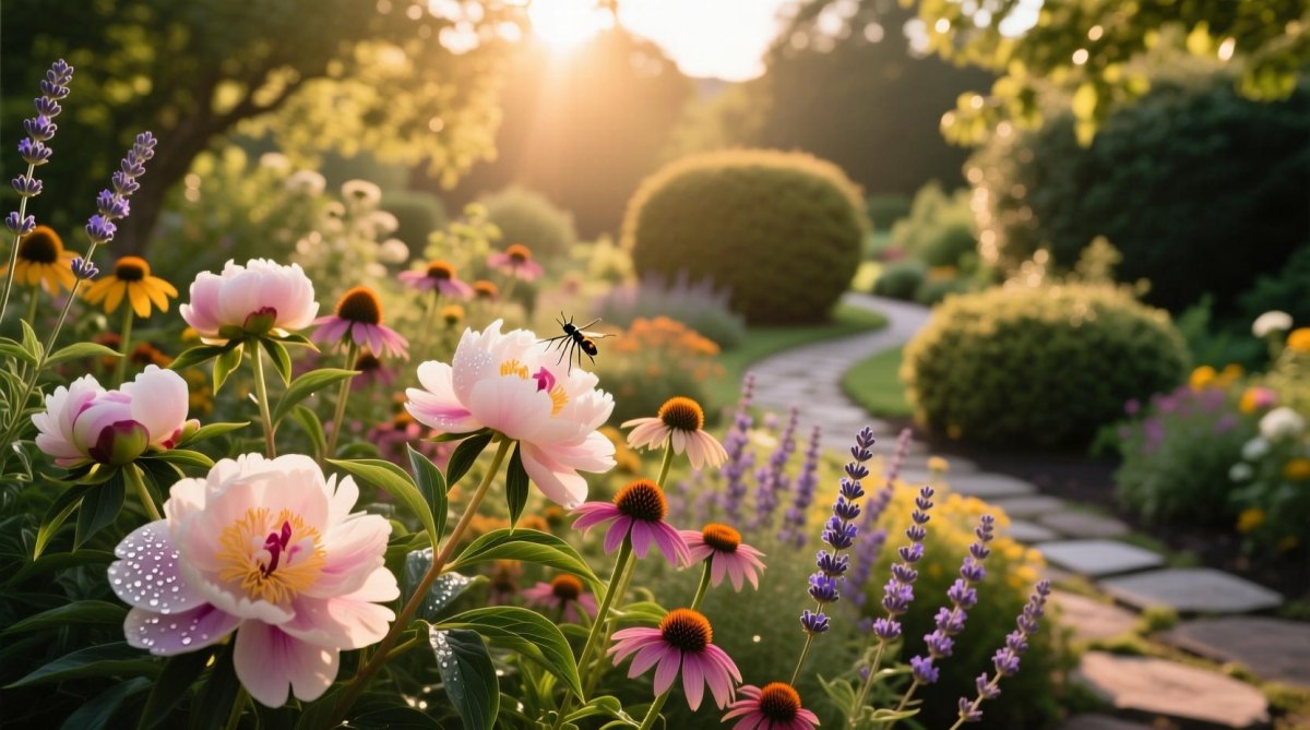 Perennial flowers in backyard garden