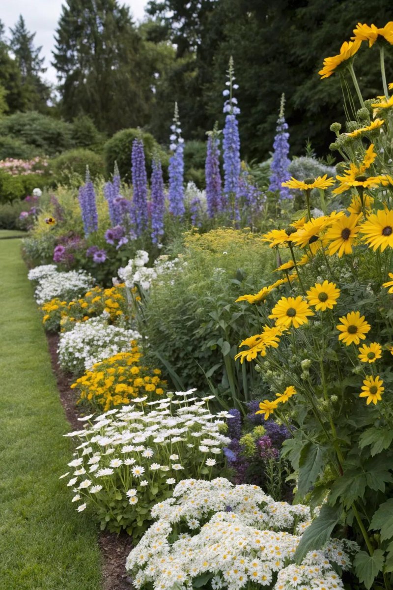 Tall and short flowers arranged together