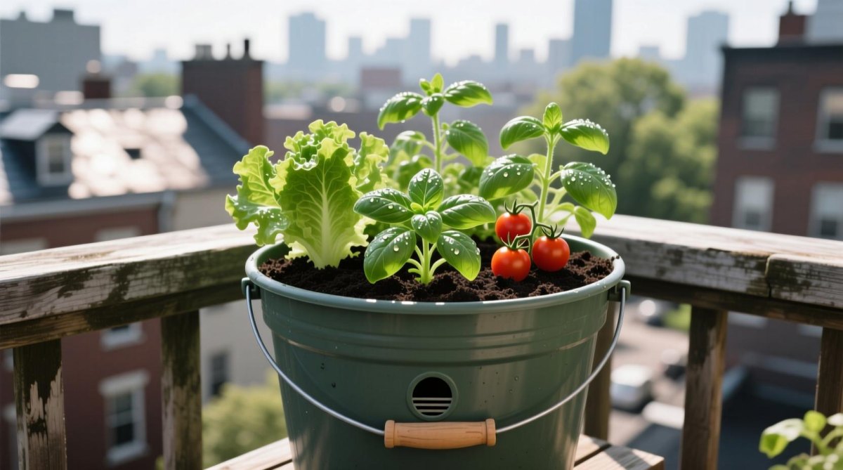 Small space bucket garden setup