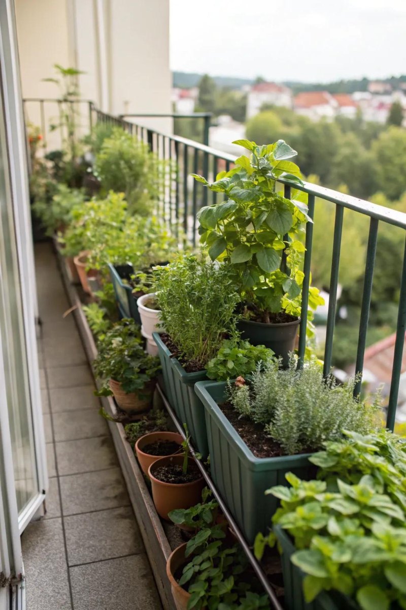 Balcony garden with potted plants