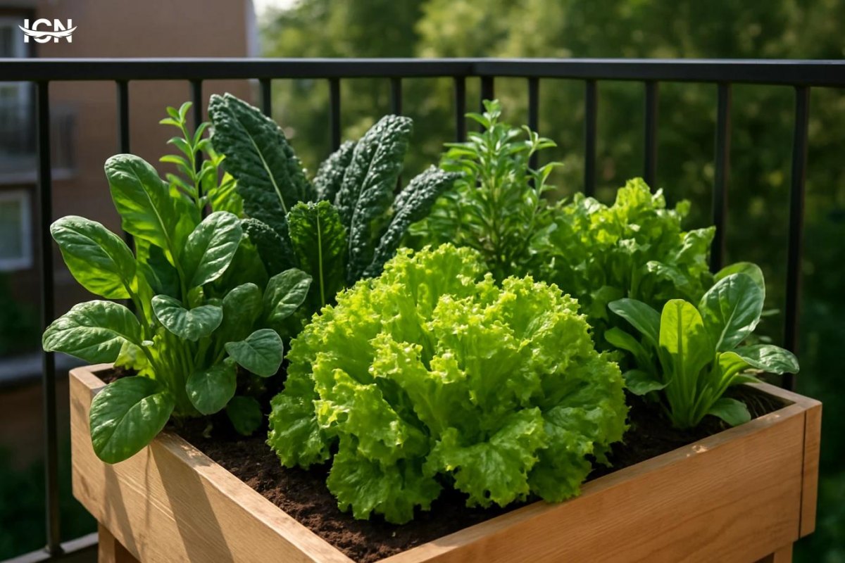 Fresh salad greens on balcony