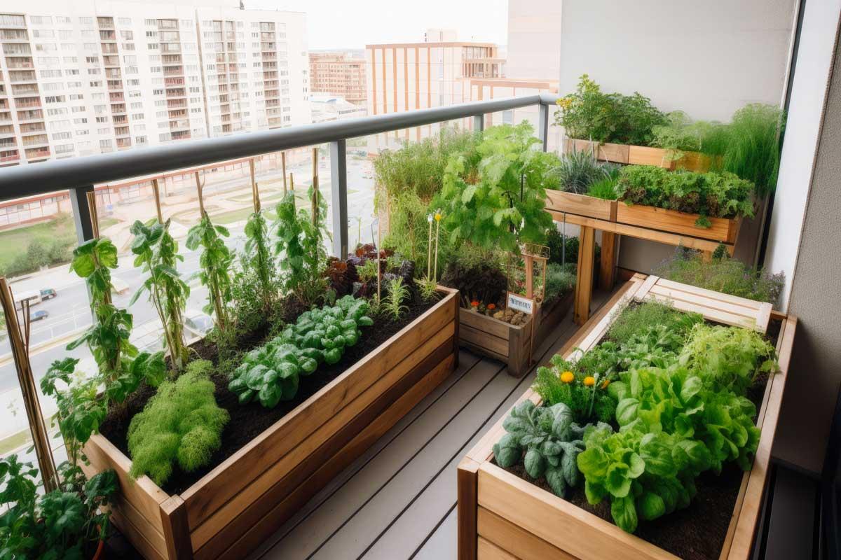 Balcony style patio veggie garden