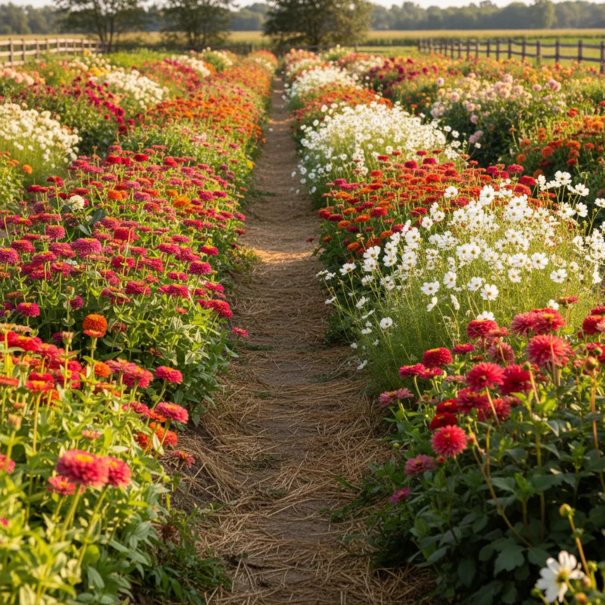 Cut flower garden with blooming bouquet plants