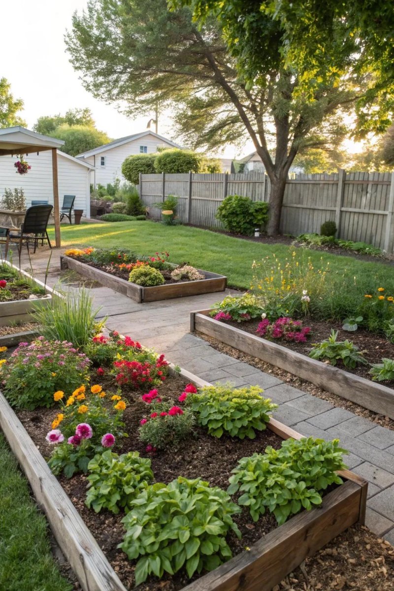 Sunny backyard flower growing area