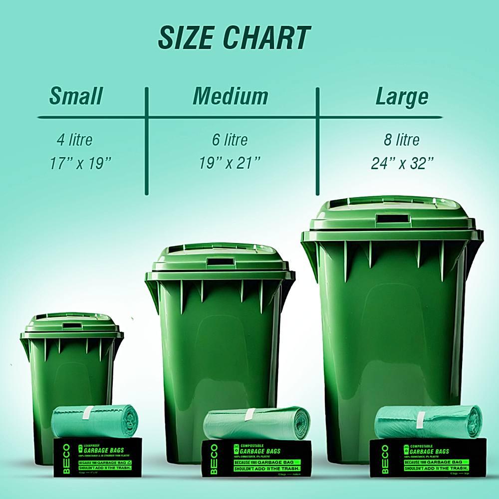 Different compostable bag sizes