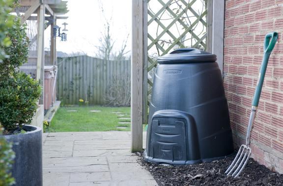 Compost bin near kitchen garden entrance