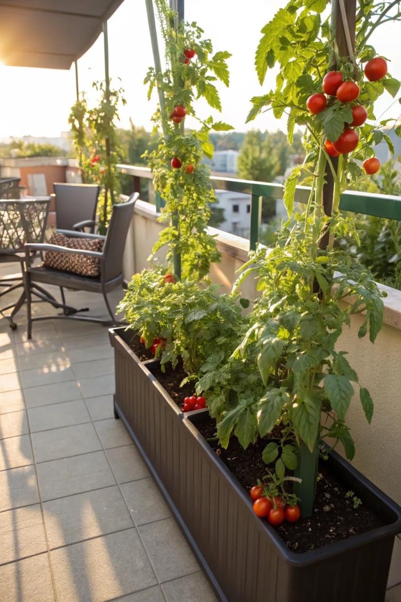 Tomato plants growing in balcony containers