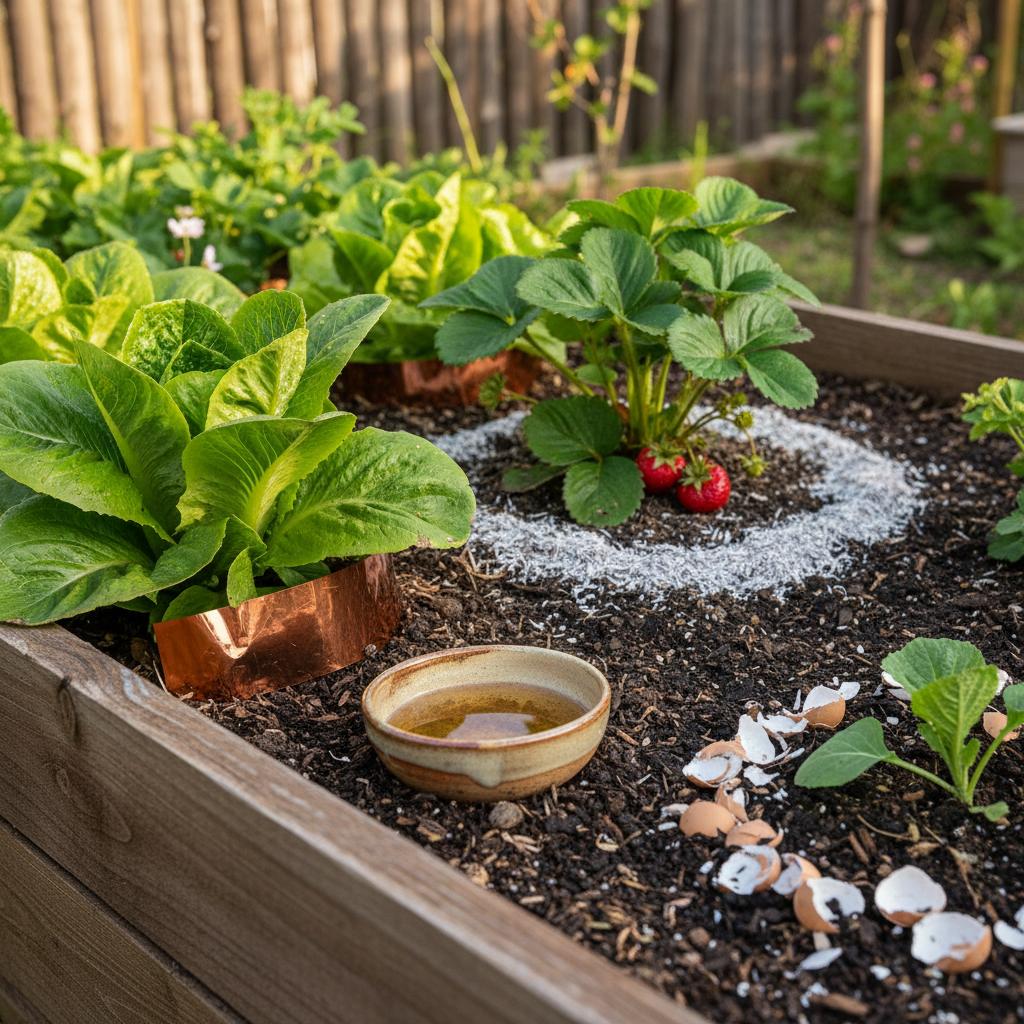 Slug control around raised garden bed