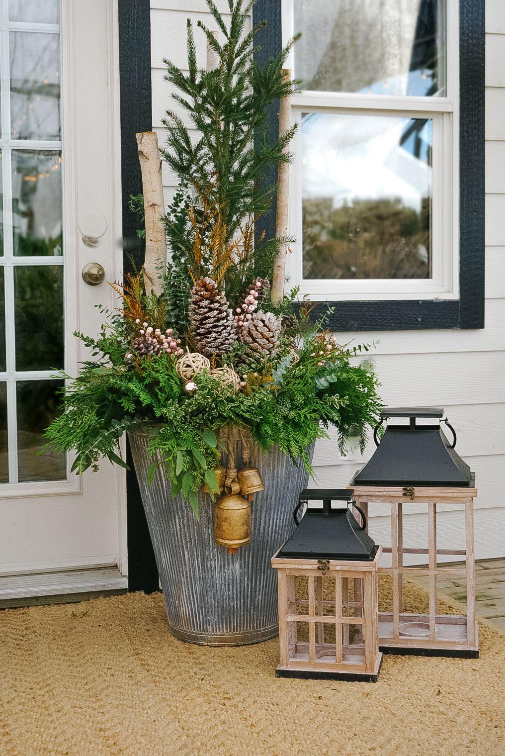 Cozy porch winter container display