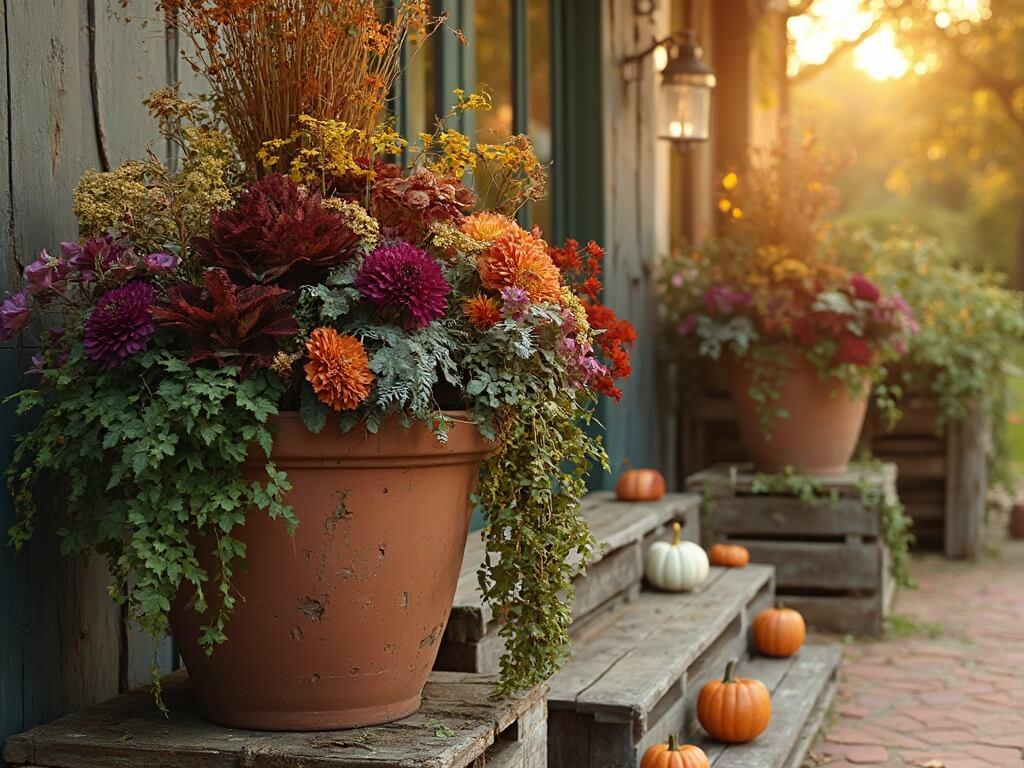 Cozy porch planter with evergreens