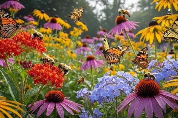 Pollinator friendly backyard flower garden