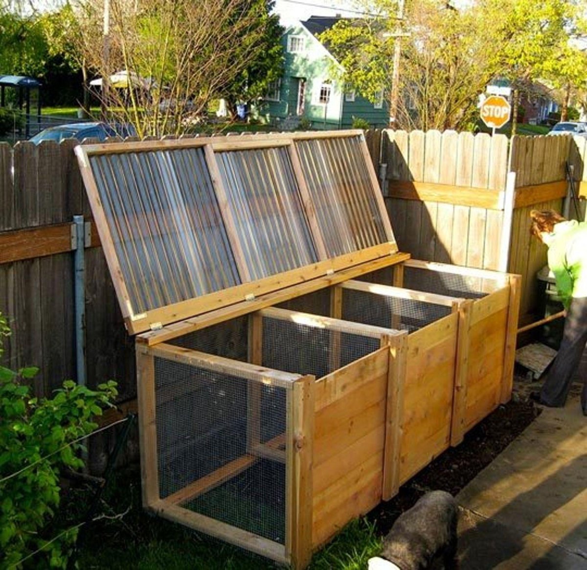 Three bin wooden compost system