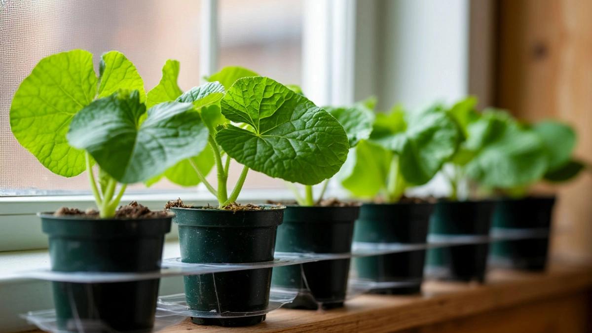 Cucumber seedlings before transplanting