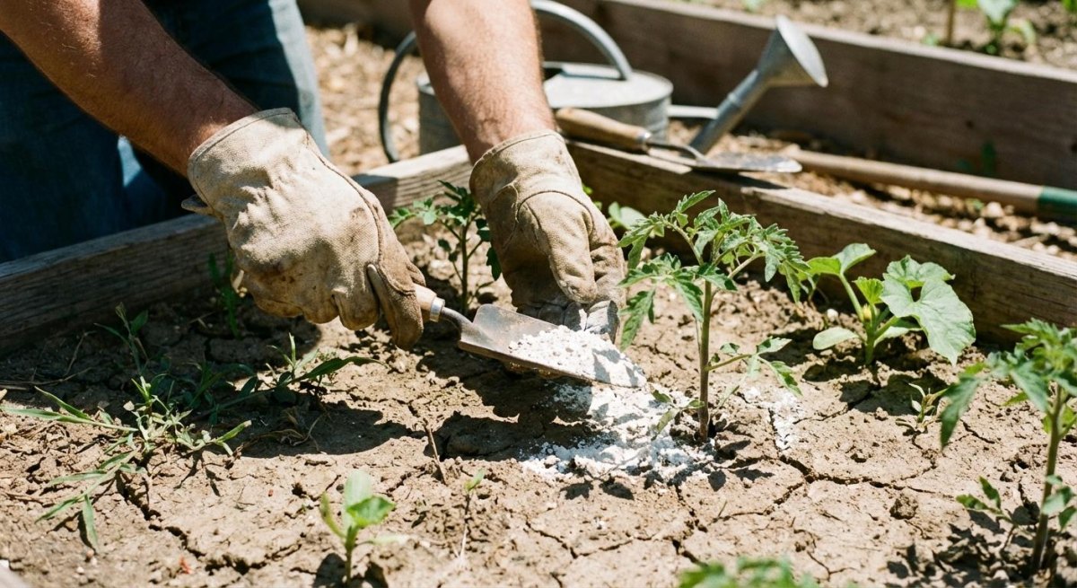 Diatomaceous earth around garden plants