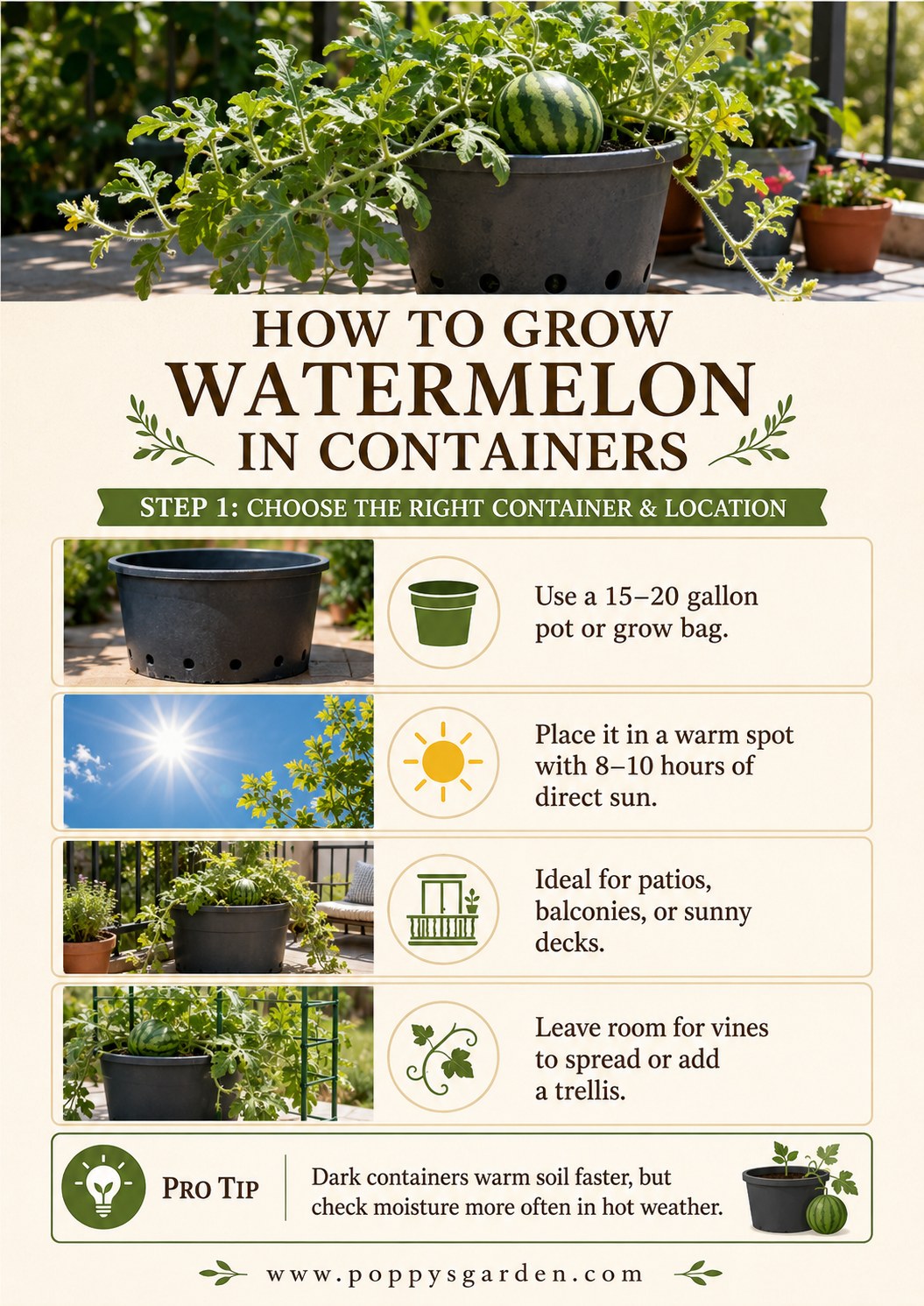 8 Steps To Grow Watermelon In Containers, Start To Harvest