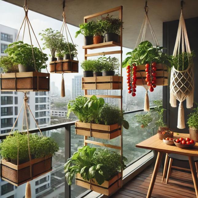 Hanging planter vegetable garden balcony