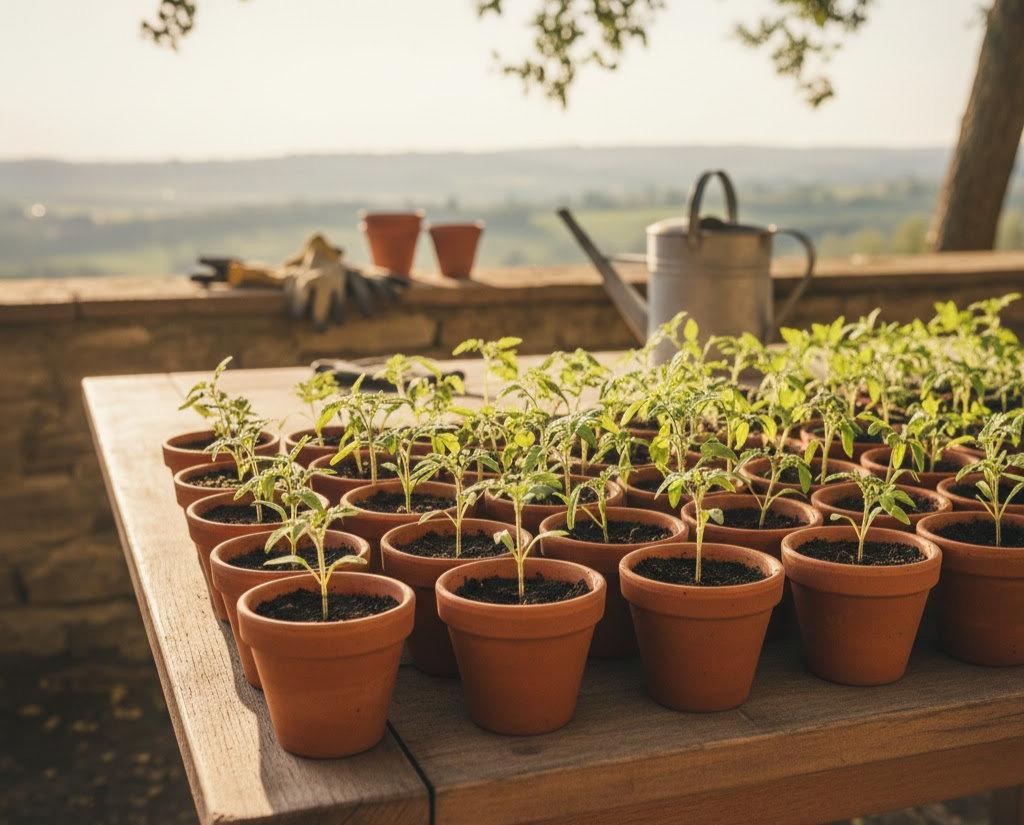 Seedlings outdoors during hardening off
