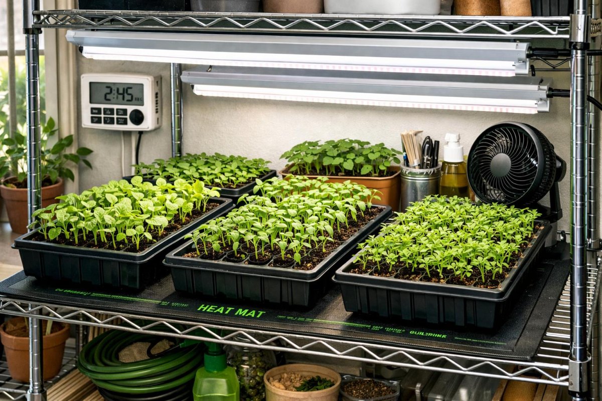 Seedling heat mat setup