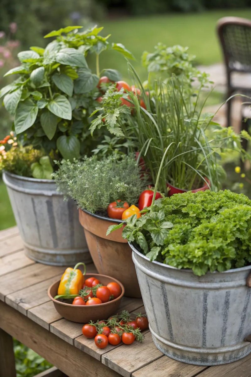 Herbs and vegetables growing together