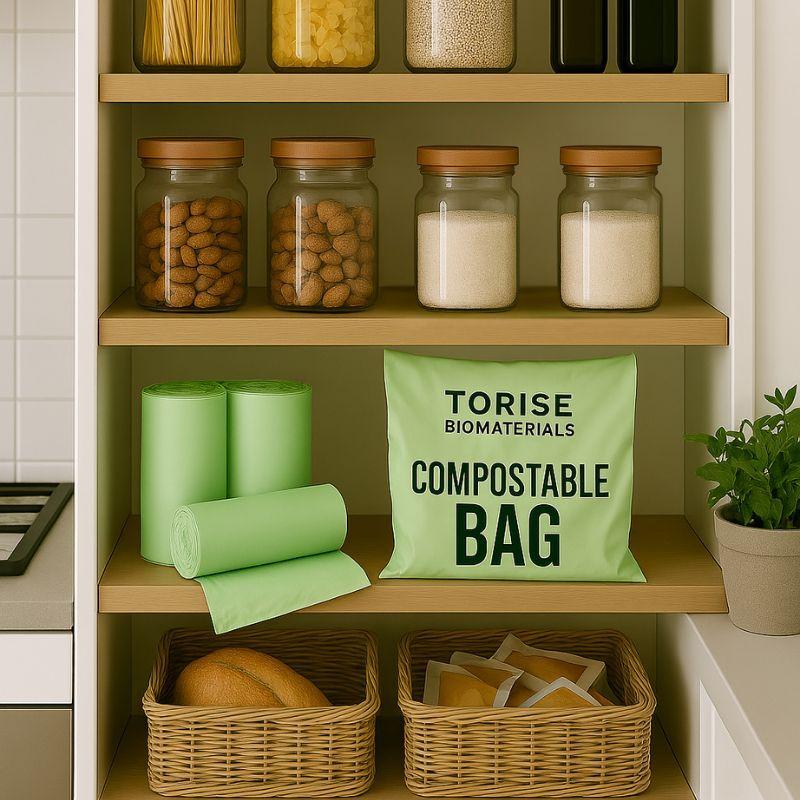 Stored compostable bag rolls