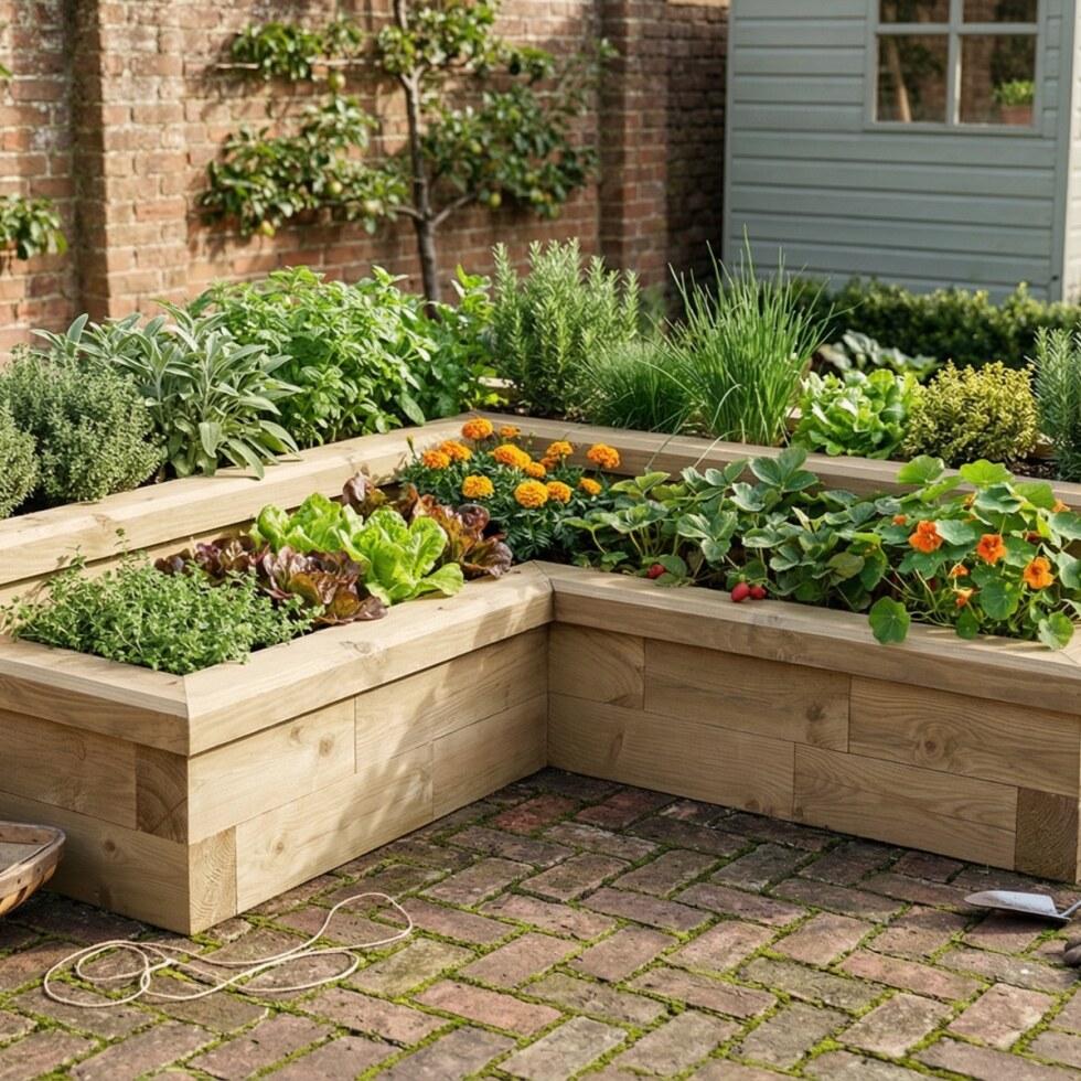 L shaped raised bed garden
