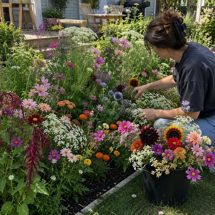 Seasonal backyard flower maintenance