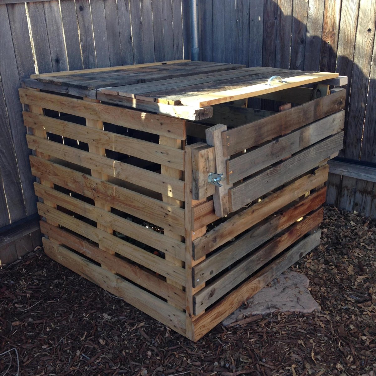 Pallet compost station in large yard