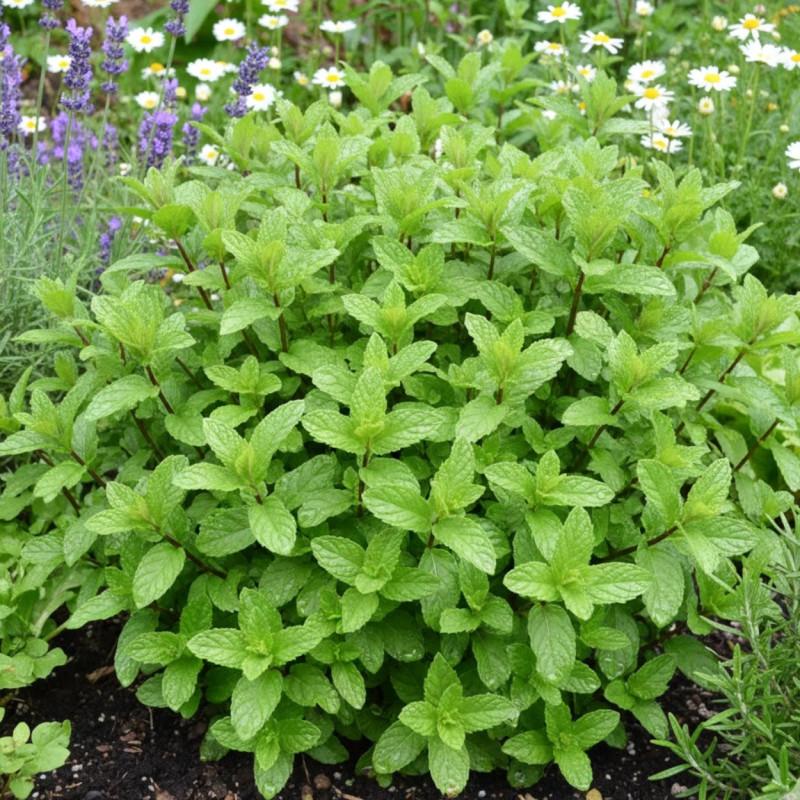 Mint plant with green leaves
