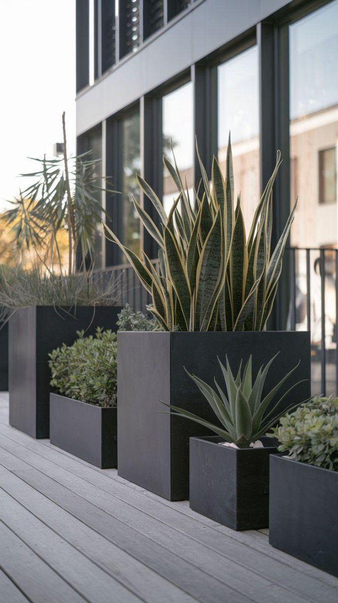 Minimalist garden with sleek containers