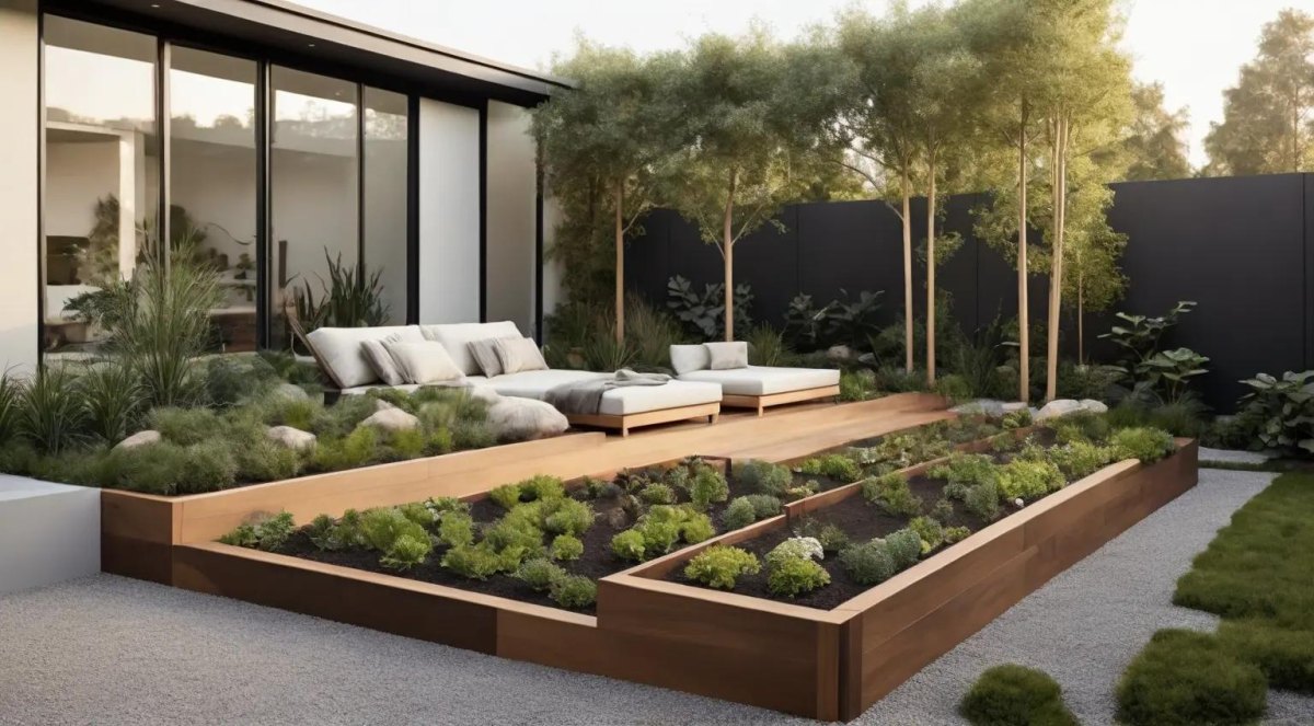 Modern wooden raised beds