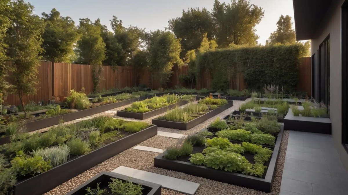 Modern landscaped raised beds