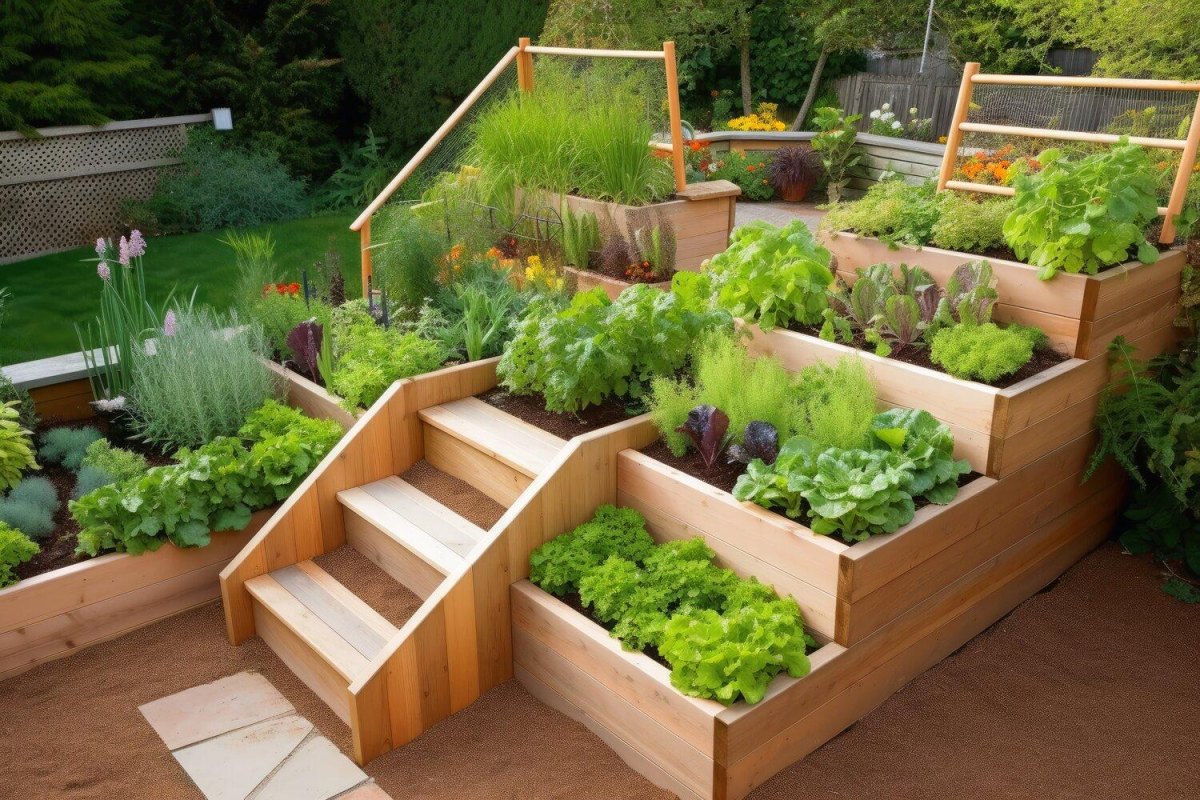 Tiered raised bed garden design