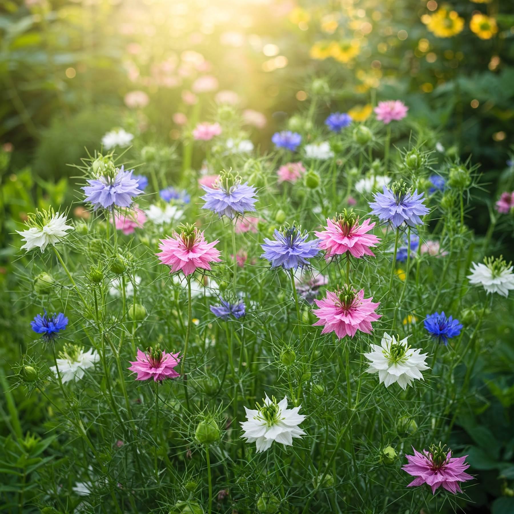 Nigella flowers with seed pods