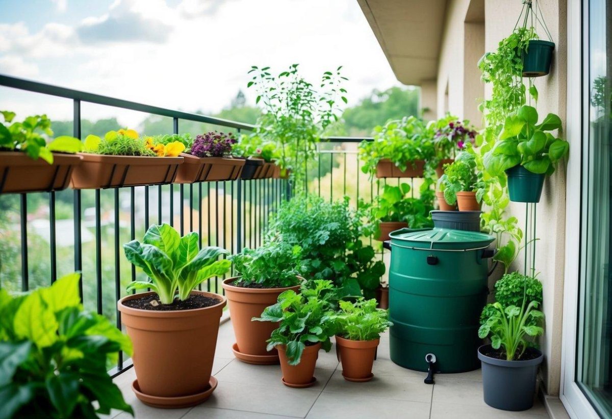 Organic vegetables growing on balcony