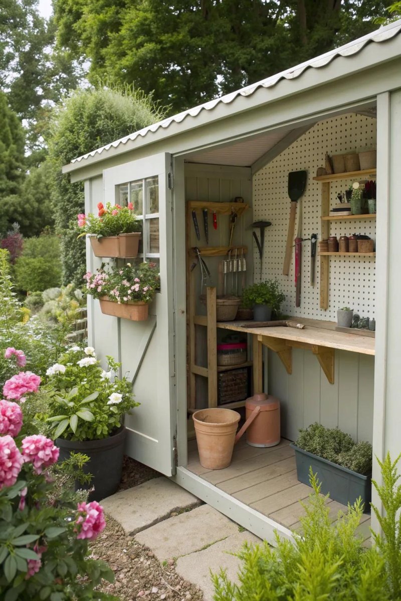 Backyard garden tool storage area