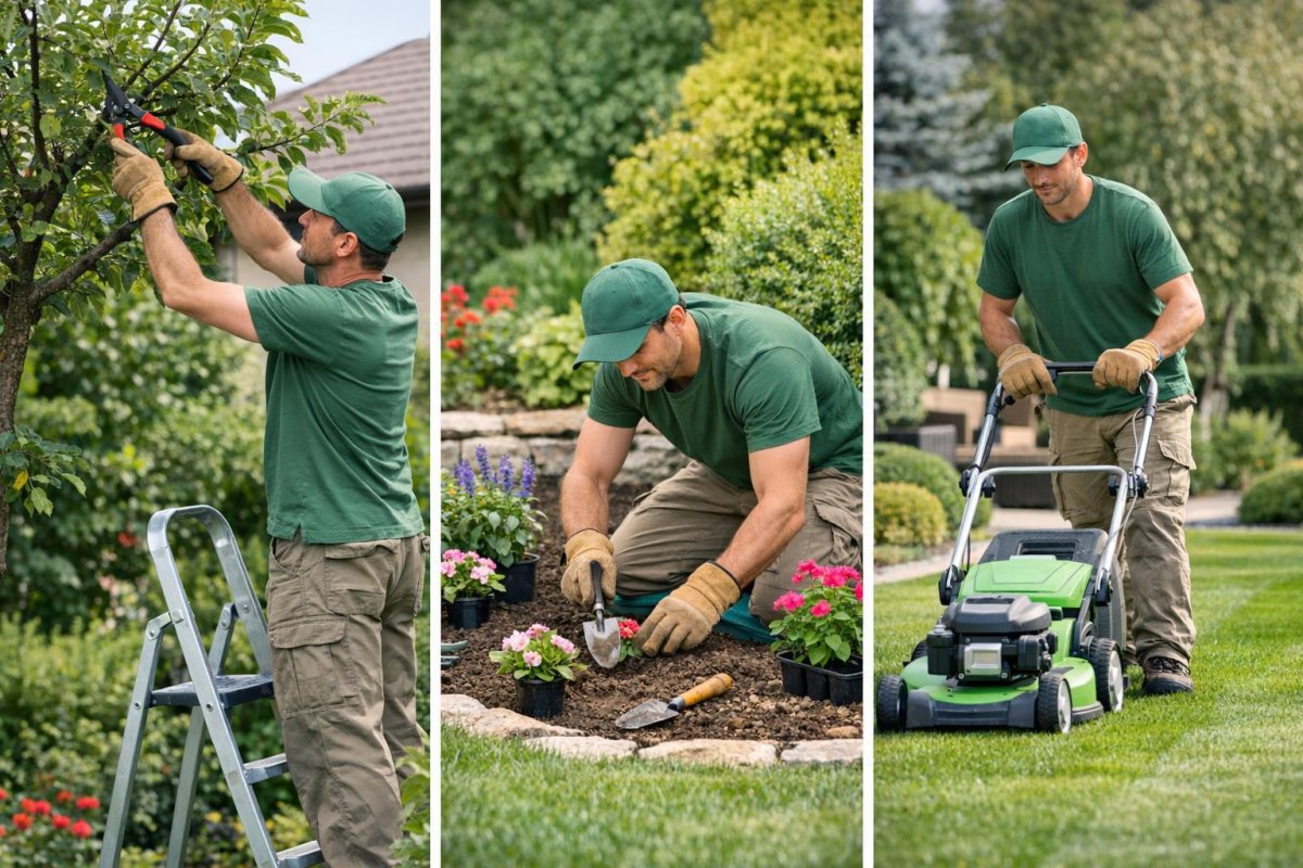 Gardener maintaining seasonal flower beds