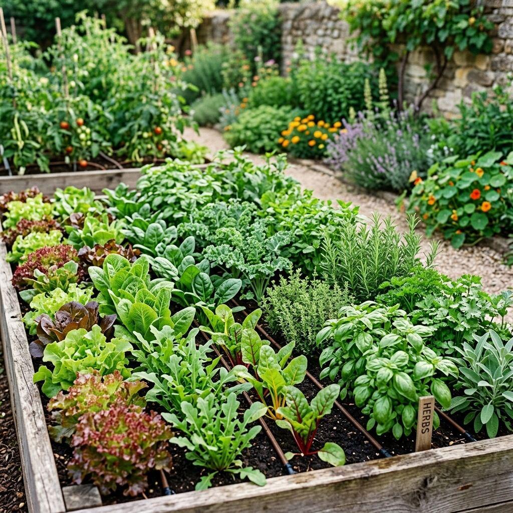 Perennial herbs growing in garden beds