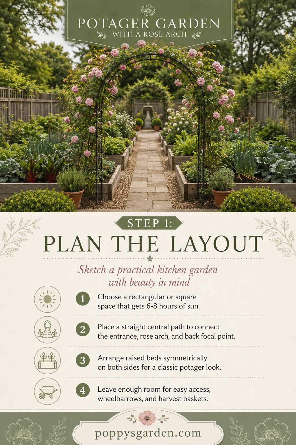8 Steps To Plan A Potager Garden With A Rose Arch