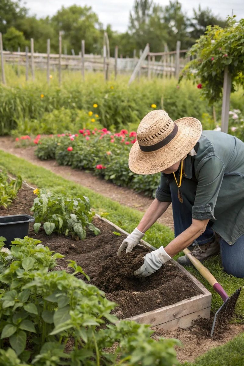 Compost mixed flower garden soil