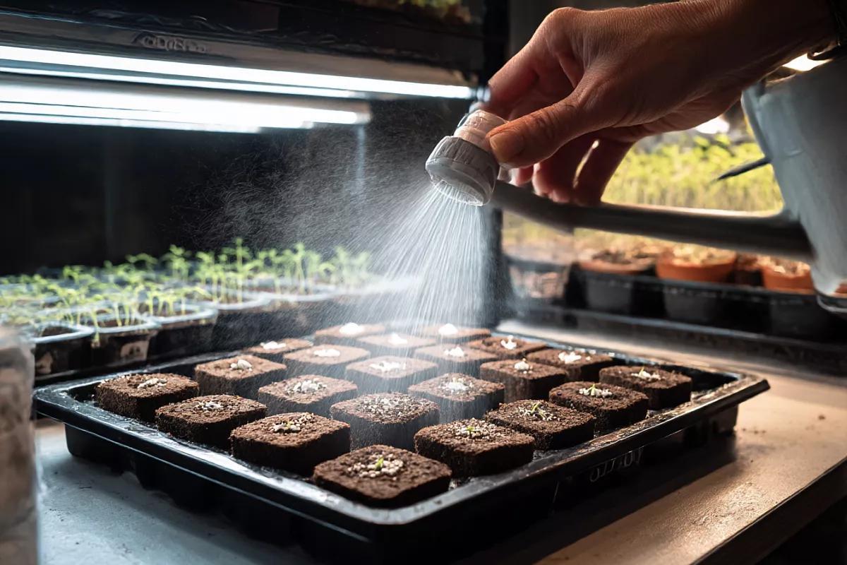 Seedlings under indoor grow lights