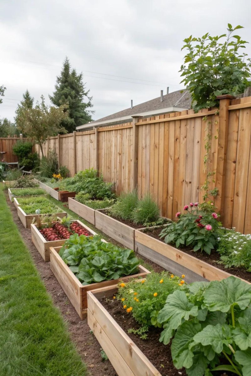 Raised beds along fence
