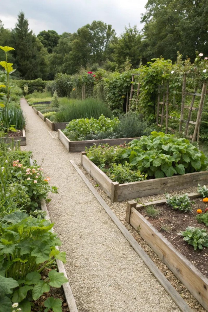 Raised beds with gravel paths