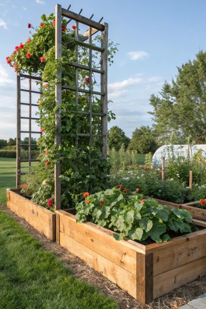 Raised bed with plant trellis