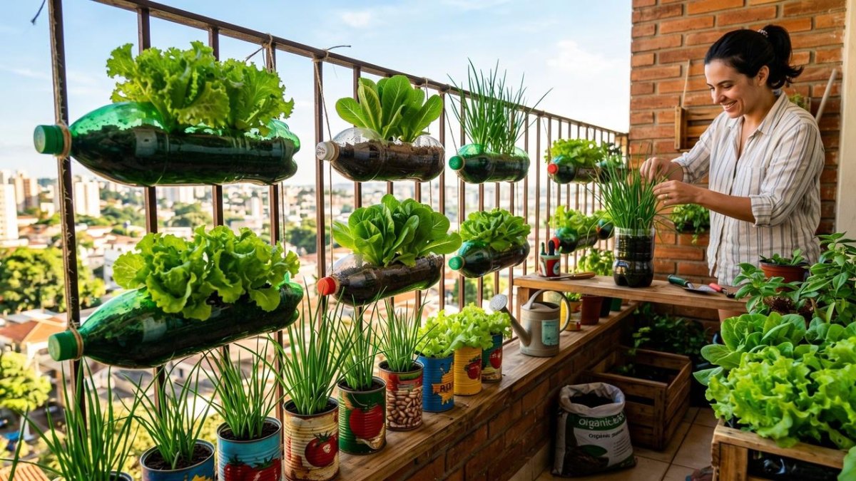 Recycled container vertical vegetable garden