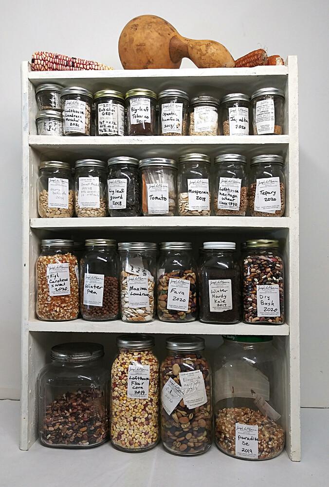 Stored seeds in labeled containers