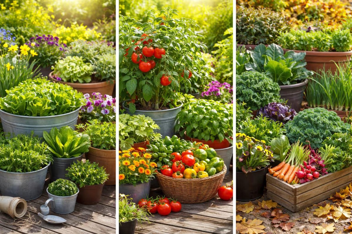 Seasonal vegetables in outdoor containers