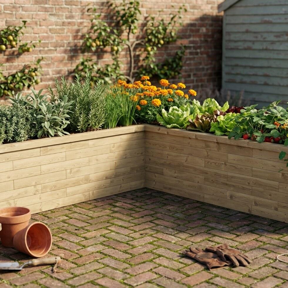 Corner patio vegetable garden