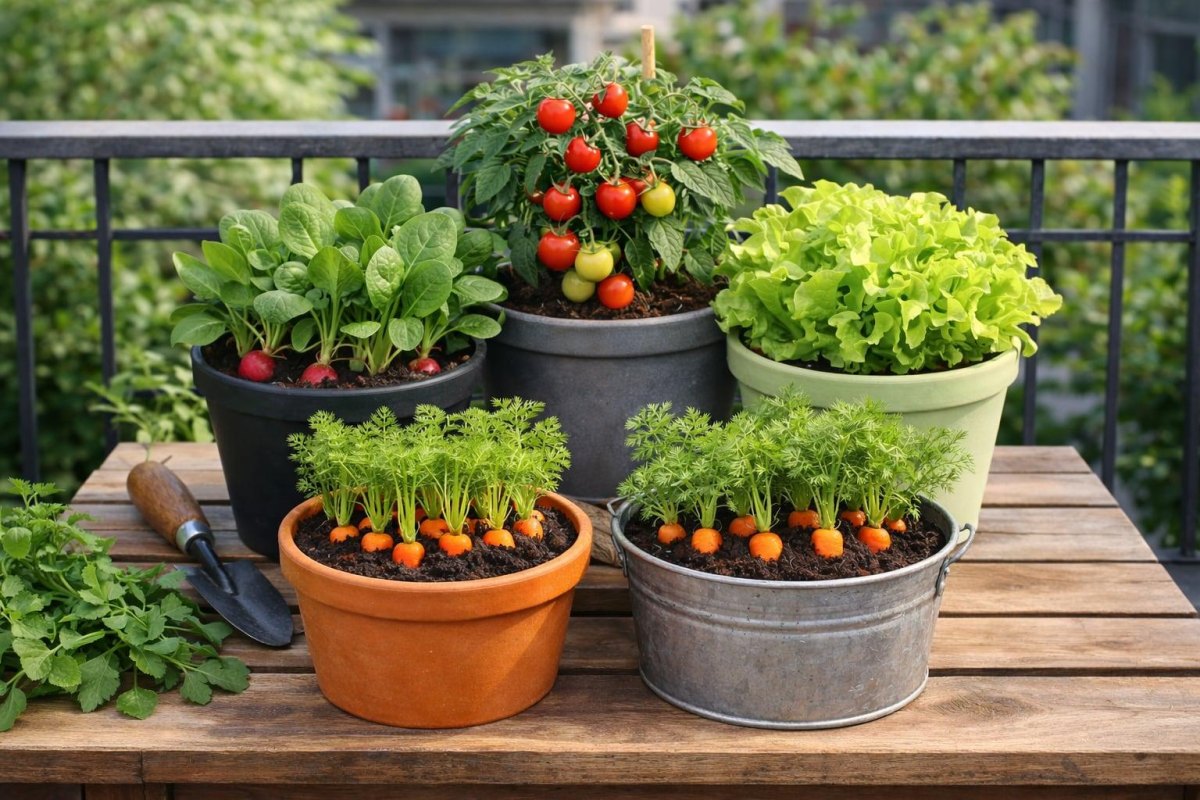 Small space vegetable garden with containers